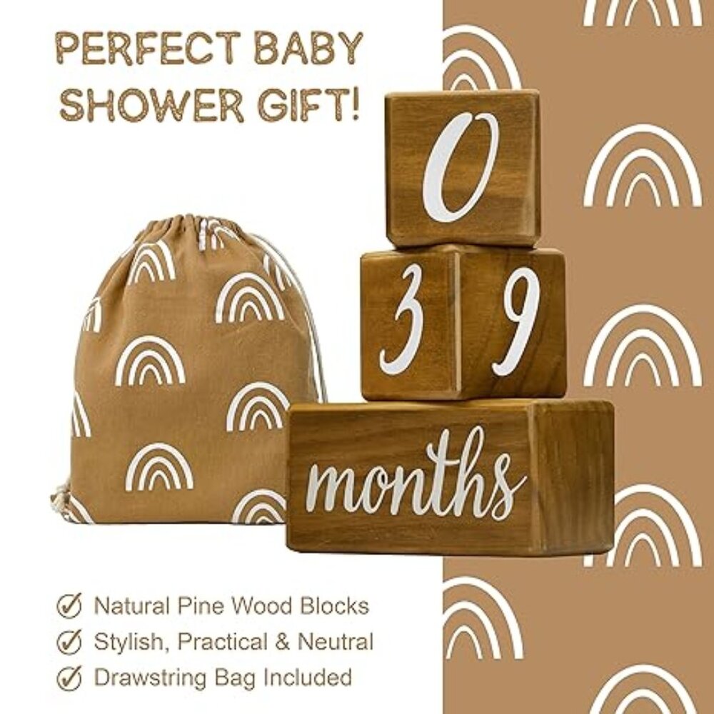 Pondering Pine Baby Milestone Blocks 6 Block Milestones Age Set with Bag